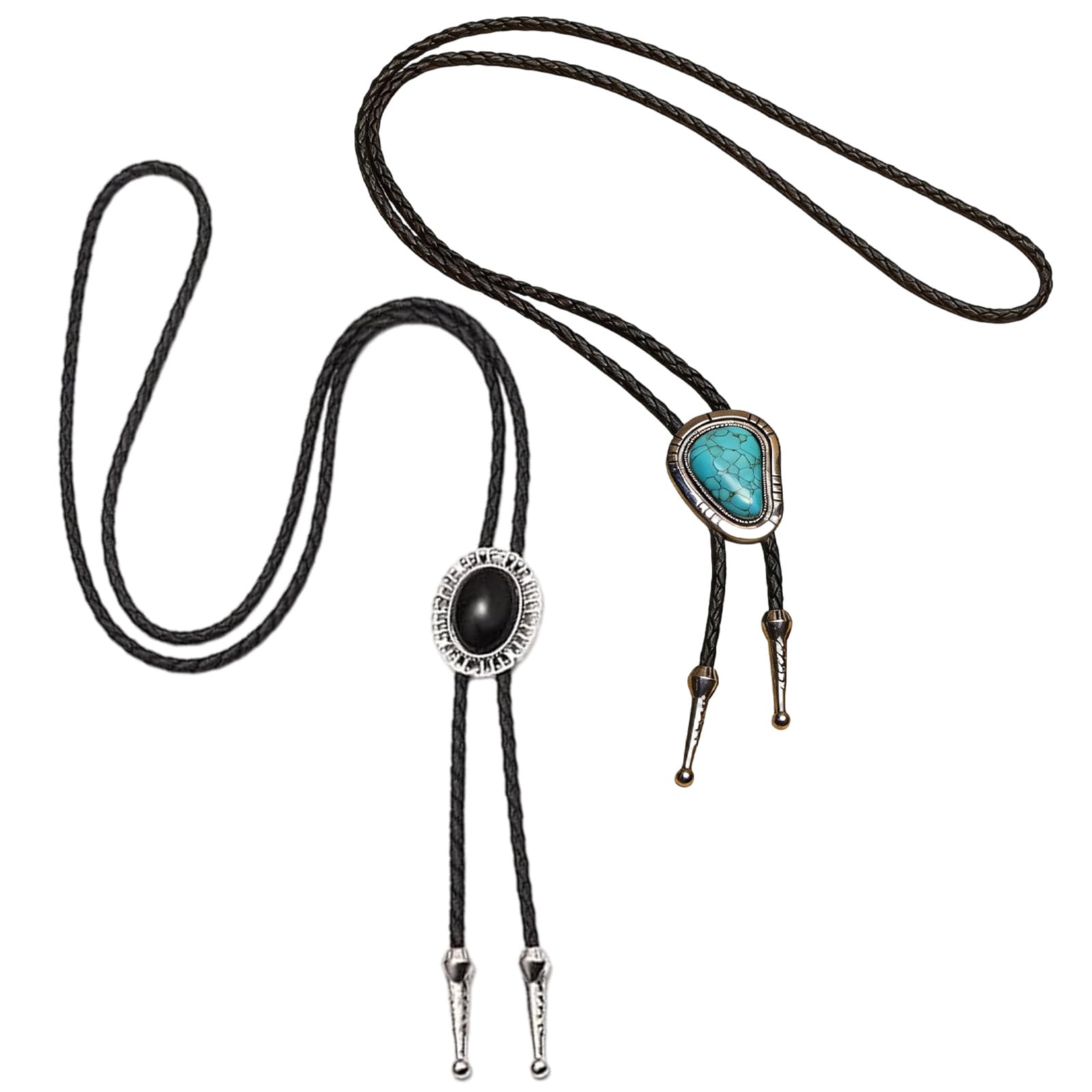 Cowboy Neck Tie Set, Blue Stone Wash Denim and Black Denim Bolo Ties, Western Fashion Accessories for Men and Women, Ideal for Parties, Weddings, Casual Wear