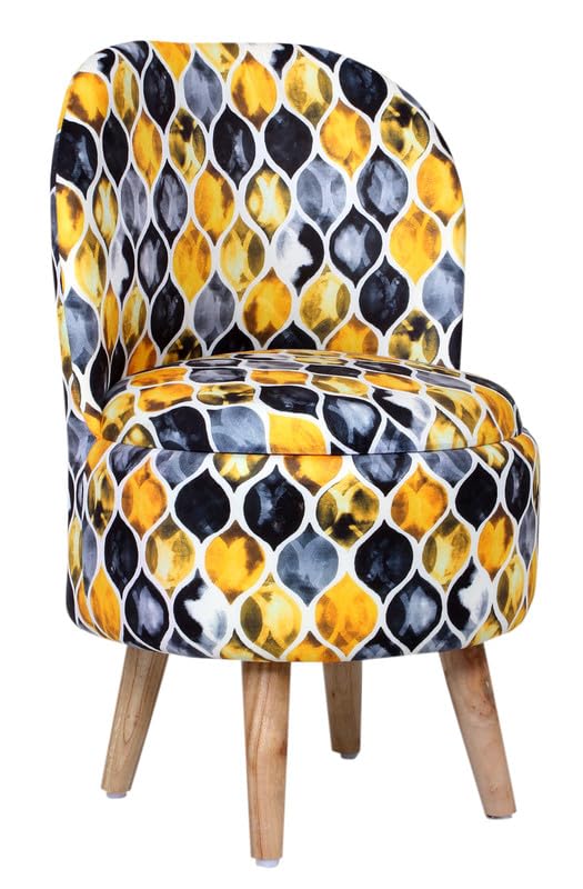 Image of Printed Ottoman Stool with Chair, Velvet Footrest Stool for Living Room, Wooden Legs Ottoman for Sofa & Living Room Decor, Chair (18 inchx32 inch), Puffy (16 inchx17 inch), Cmbo-Black Fire