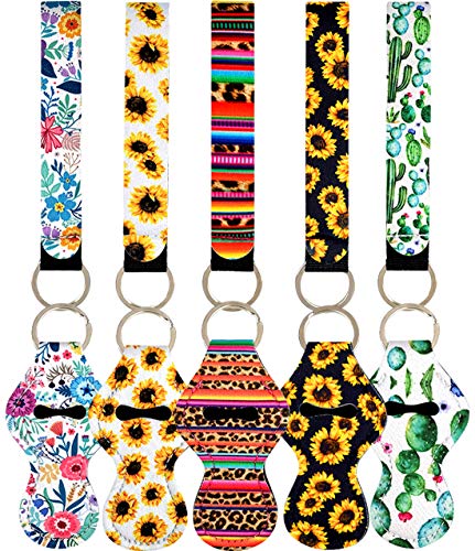 10pcs Neoprene Chapstick Holder Keychains, Vibrant Chapstick Sleeve Pouch Wristlet Lanyards Lip Balm Holders Lipstick Holder with Metal Ring (2)