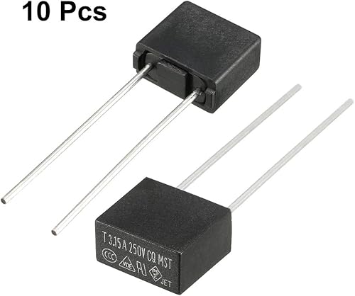 Miniatura 3 de uxcell® 10pcs DIP montado en miniatura cuadrado lento golpe micro fusible T3.15A 3.15A 250V negro