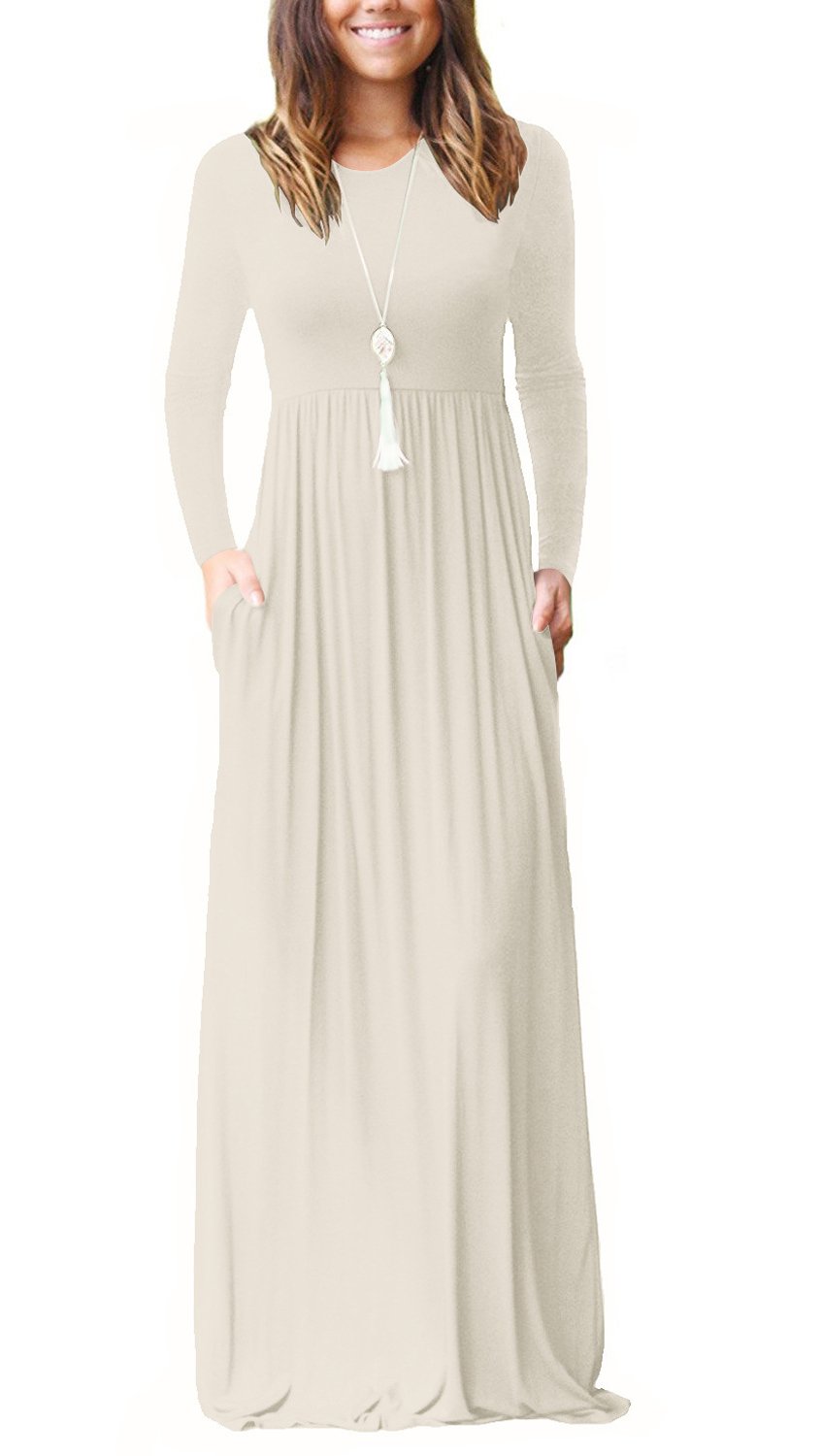 OURS SUPNIER Women's Long Sleeve Plain Maxi Dress - Loose Casual Dress With Pockets (Black, XL)