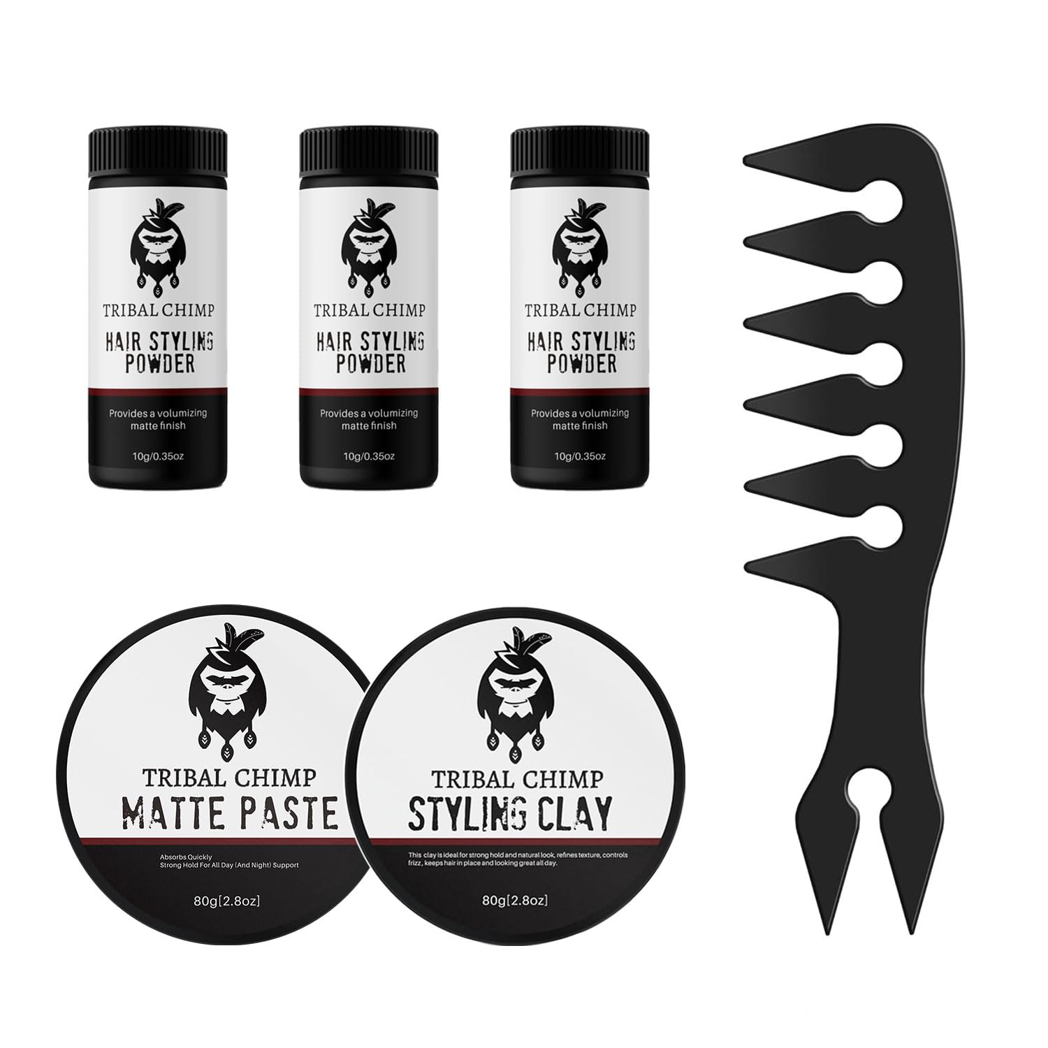 Tribal Chimp Full Hair Styling Kit- 3 Pack x 0 35 oz Hair Styling Powder 2 8 oz