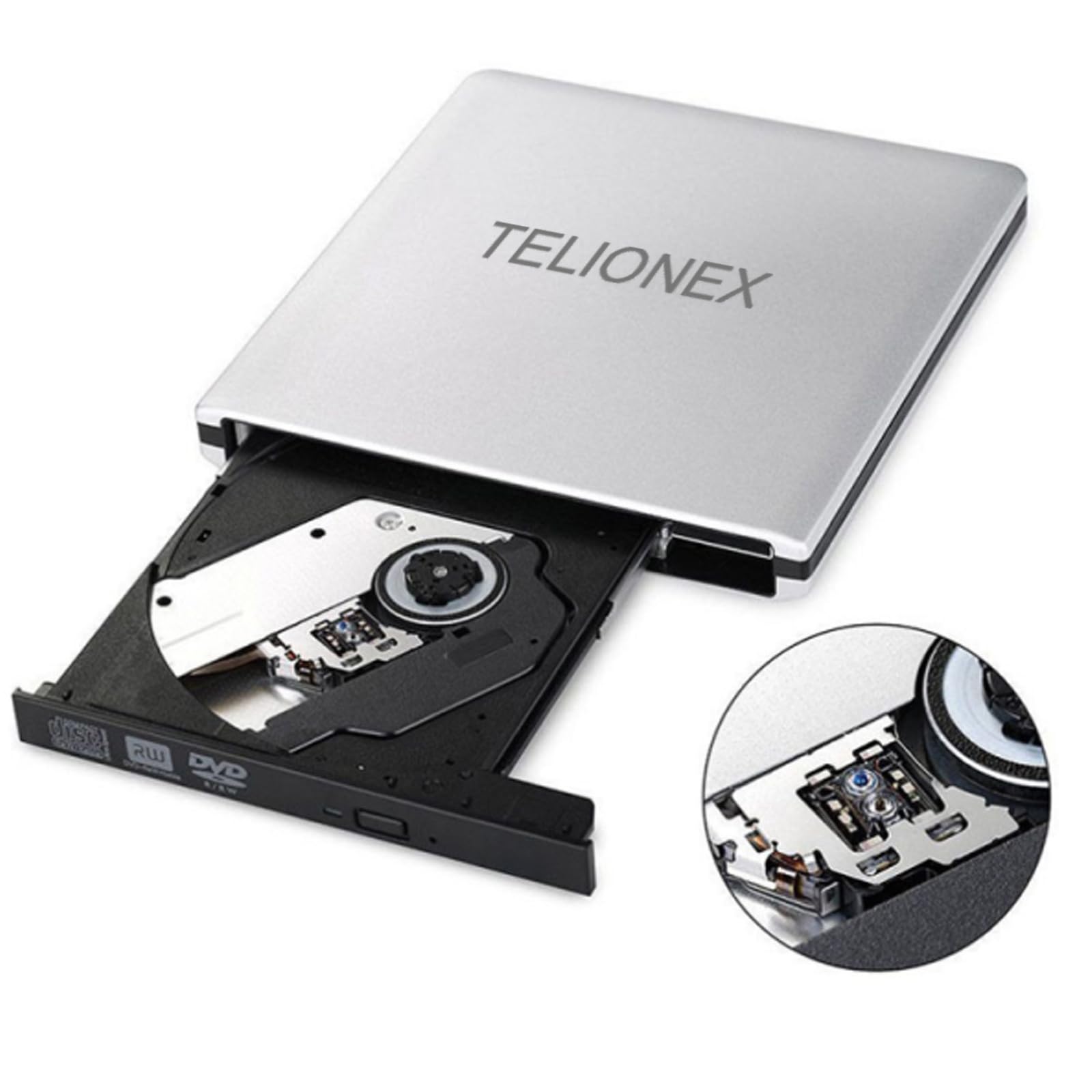 Lecteur Graveur CD et DVD Externe Portable USB Enregistreur RW Mince pour Salon, Radio Voiture, Mural