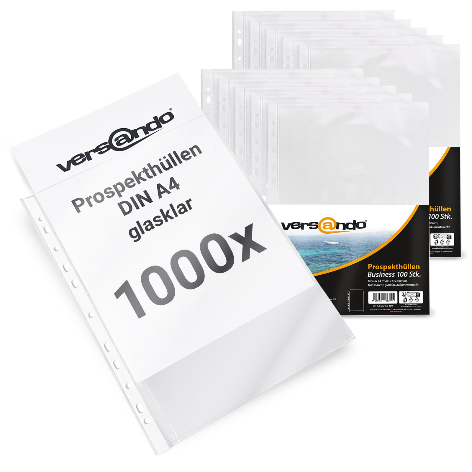 versando 1.000 buste trasparenti A4 Business con bordo del tacco, 60 my | (10 x 100 pezzi)