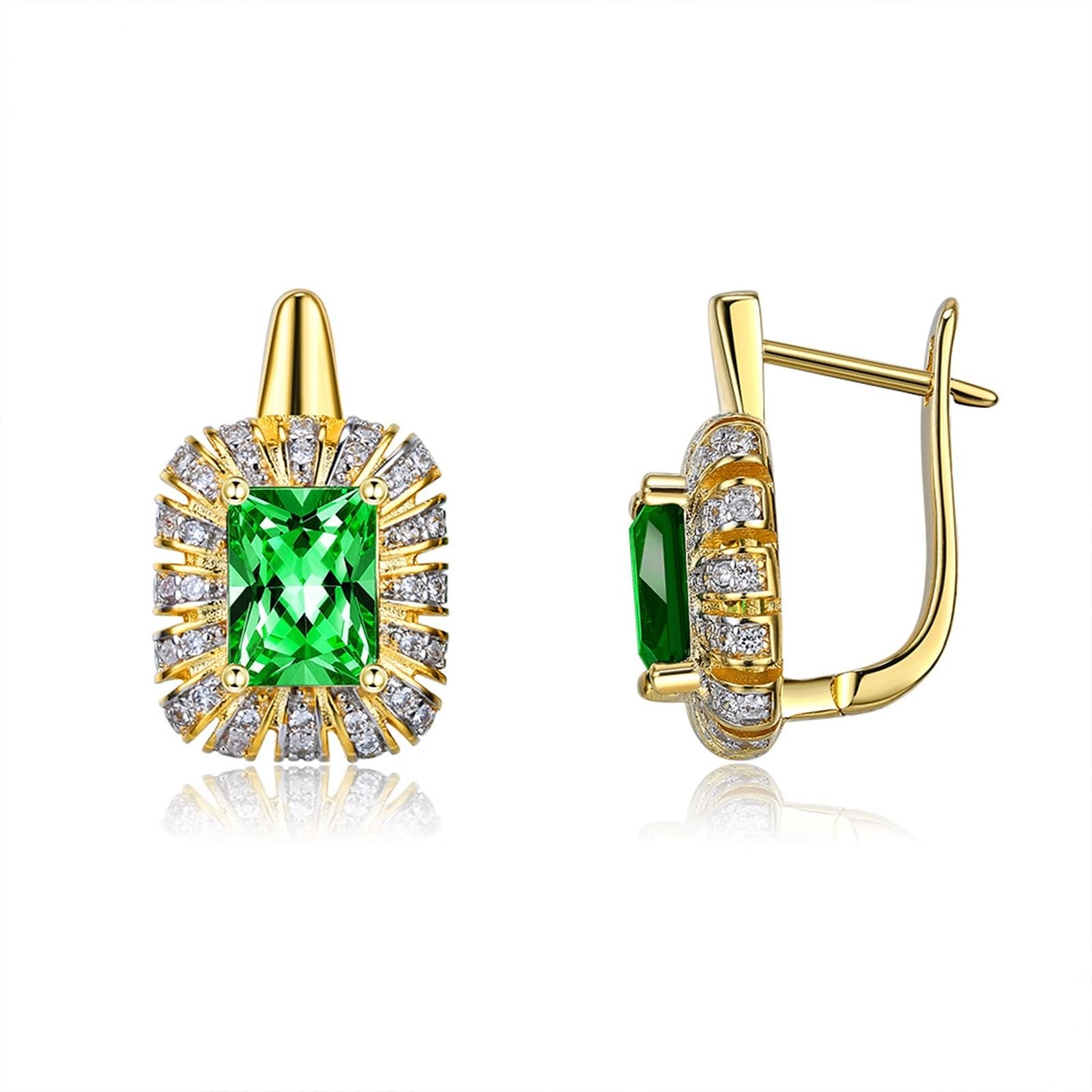 AMDXD Pendientes de oro amarillo 14 K 585, joyas de oro auténtico, clásicos pendientes de aro con talla baguette tsavorita, oro Au585, pendientes pequeños