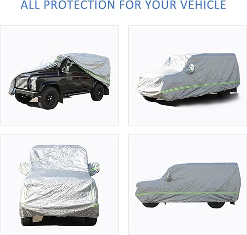 Vista 14 de Funda impermeable para automóvil para todo tipo de clima, para exteriores, protección contra el viento y la nieve, para Land Rover Defender 110