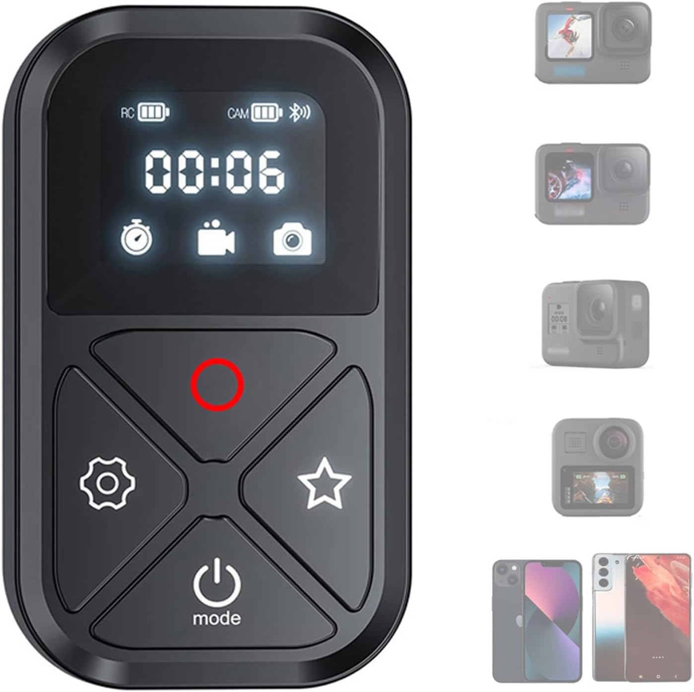 Smart Wireless Remote Control For Gopro Max Mini Hero 12 11 10 9 8, With Lcd Indicator Magnet Charger Port Hand Strap Go Pro Camera Accessories (Black)