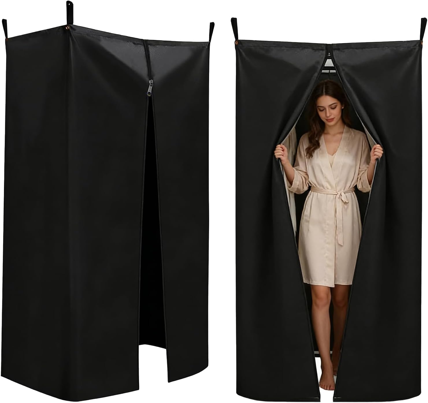Boats Privacy Curtain Changing Room with Bag, Heavy Duty 800D Marine Grade, Waterproof, Portable, Easy to Install Under Bimini Top, Privacy Tent for Boats, for Privacy & Changing Use (Black)