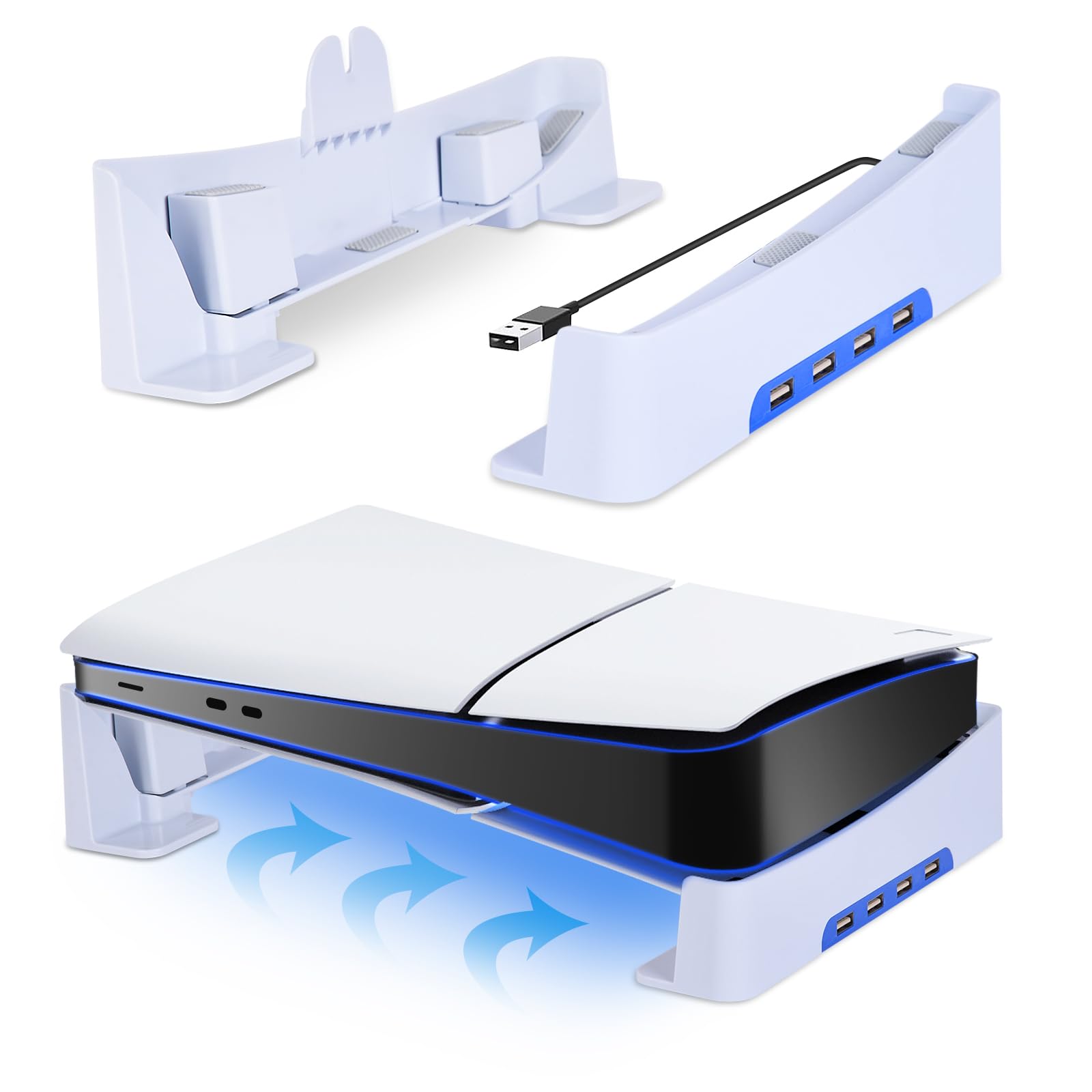 AXFEE Supporto per PS5 Slim, Supporto Orizzontale con 4 Porte USB e Pattini Antiscivolo, Accessori per Console