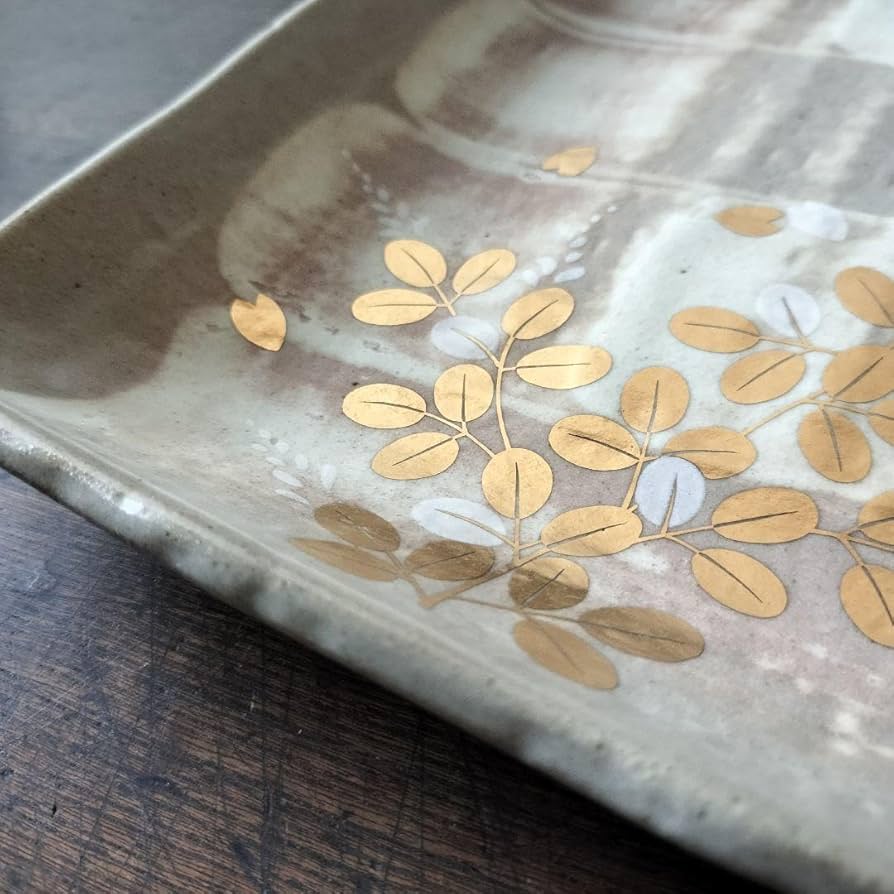 Amazon.co.jp: 橘吉 たち吉 金彩草花 盛皿 角皿 大皿 陶磁器