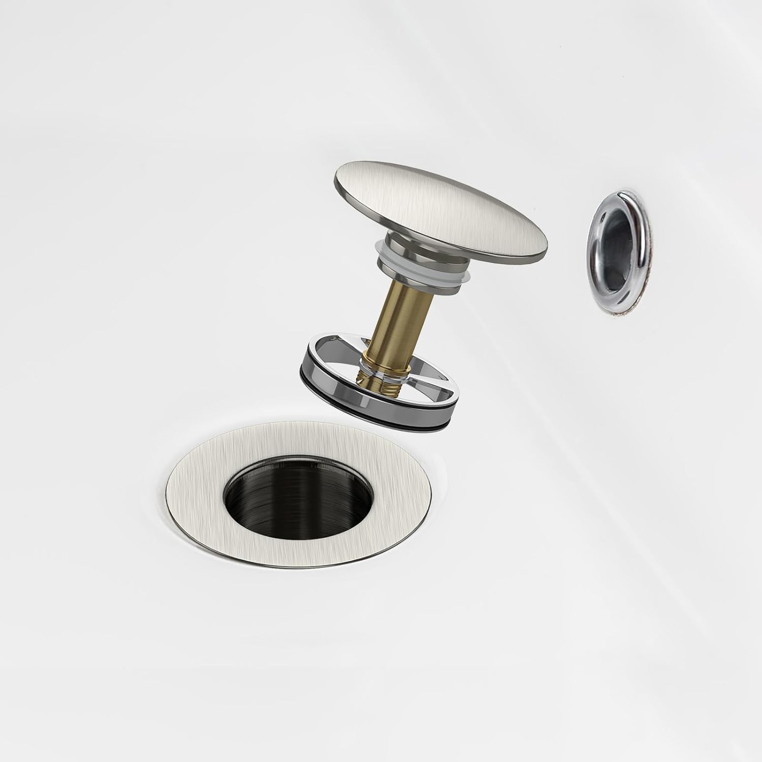 Pop Up Sink Drain, Bathroom Drain Stopper with Overflow, Vessel Sink Drain Assembly (Brushed Nickel)