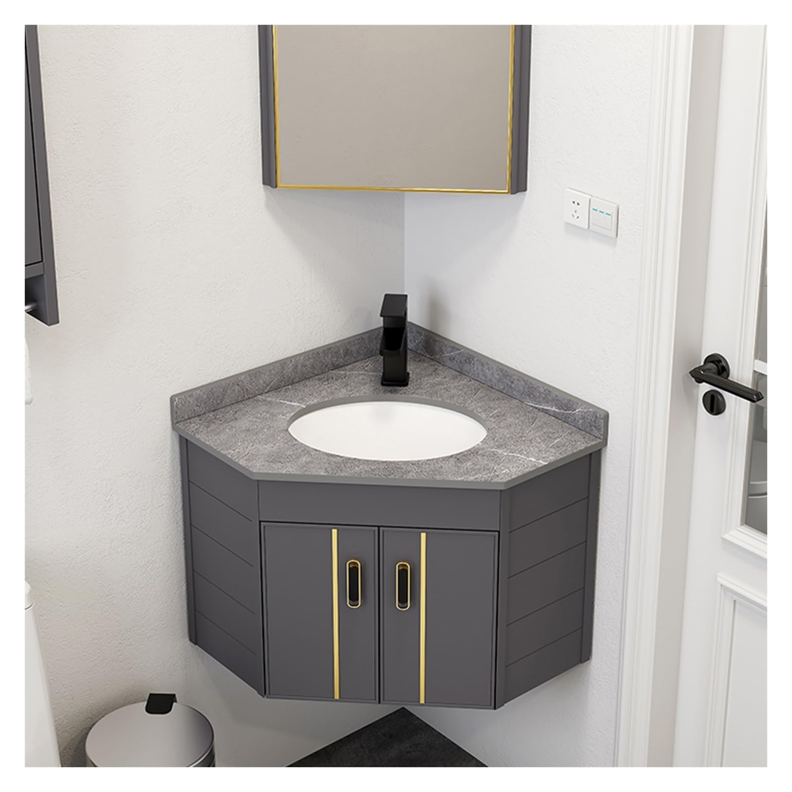 DFGHNBVC Small Wall Mount Corner Sink, Wall Mount Vessel Sink, Easy To Install With Cold And Hot Water Pipe Faucet, For Farmhouse Cloakroom,Grey-55Cm