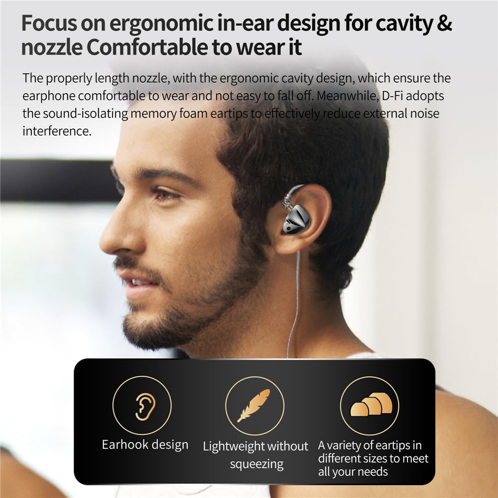 KZ D-FI Słuchawki douszne z 4-poziomowym monitorem, słuchawki z dźwiękiem stereo HiFi z przewodowym i redukcją szumów Bass Earbuds (bez mikro z przełącznikami)