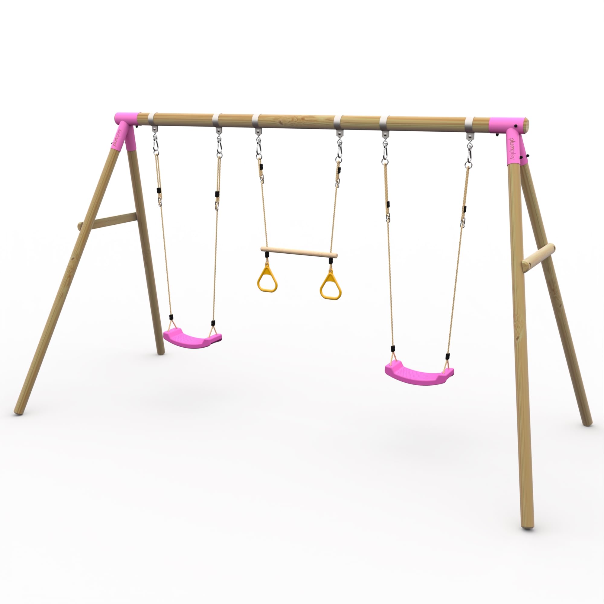 Plum Play Kids Outdoor Wooden Round Pole Swings with Ground Anchors Included - Suitable for up to 50kg per accessory - Up to 5 year Warranty (Triple Pink Mangabey)