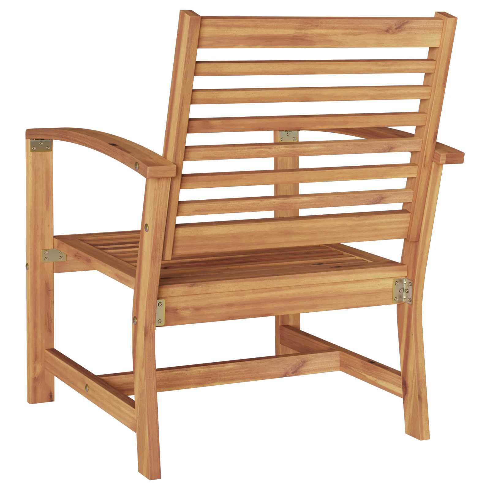 Set di mobili da giardino in legno di teak massiccio, 2 sedie marroni, 65 x 60 x 76,5 cm, con gambe quadrate per stabilità e design rustico.
