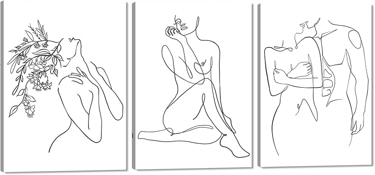 Women Line Drawing Wall Art - Abstract Women Silhouette Pictures Prints Line Art Wall Decor Minimalist Female Body Shape Poster Black and White Sexy Artwork for Girls Bedroom Bathroom Home, 20"x28"x3