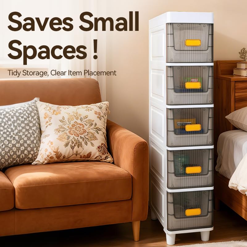 Image of LDQ Slim Storage Cabinet with Drawers - Durable Waterproof PP Organizer for Bathroom /Kitchen /Health - Small Spaces, Snacks, Display & Retail (5layers)