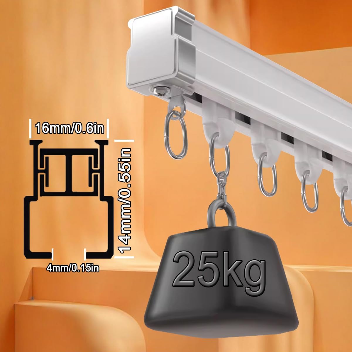 Elastyczna szyna do zasłon ściennych do sufitu, wytrzymały aluminiowy karnisz 200 cm w kolorze czarnym, zawiera klipsy i haczyki do przegrody sypialni, solidny i stylowy.