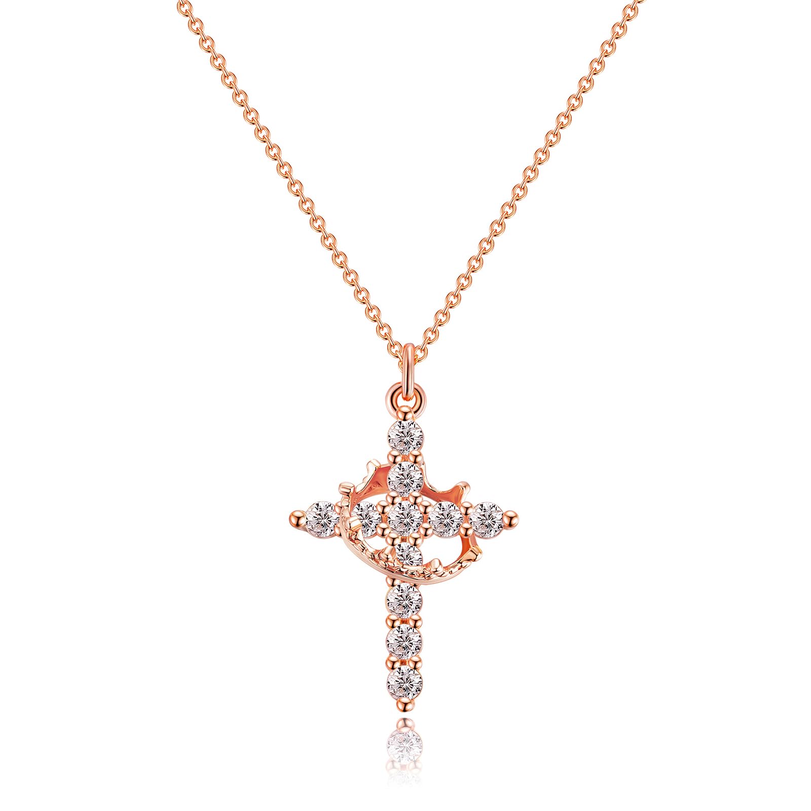 Upgraded Crown Cross Necklace For Women 14k Gold Plated Silver