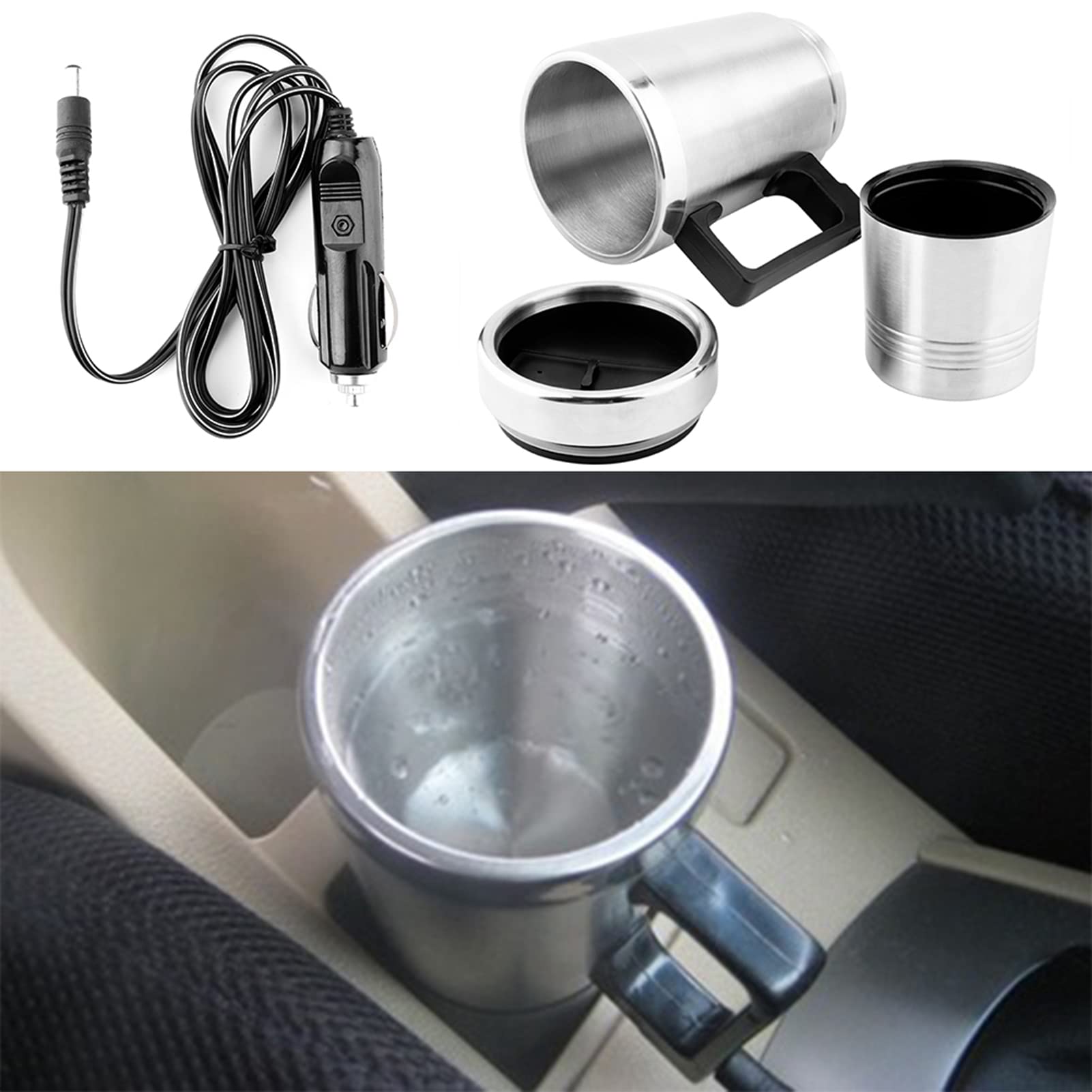 Travel Kettle, 350ml 150ml 12V Kettle Portable Electric Car Kettle, Stainless Steel Car Coffee Mug Kettle Pot Heated Water Cup for Car with 12V Cigarette Lighter