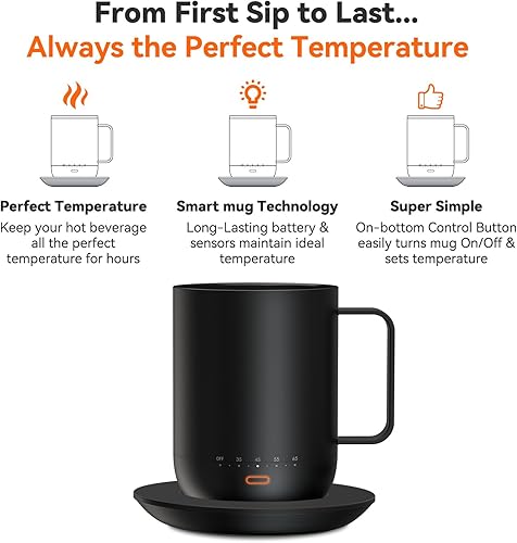 Miniatura 3 de vsitoo S3pro - Taza inteligente de control de temperatura 2 con tapa, taza de café autocalentable de 14 onzas, duración de la batería de 90 minutos,