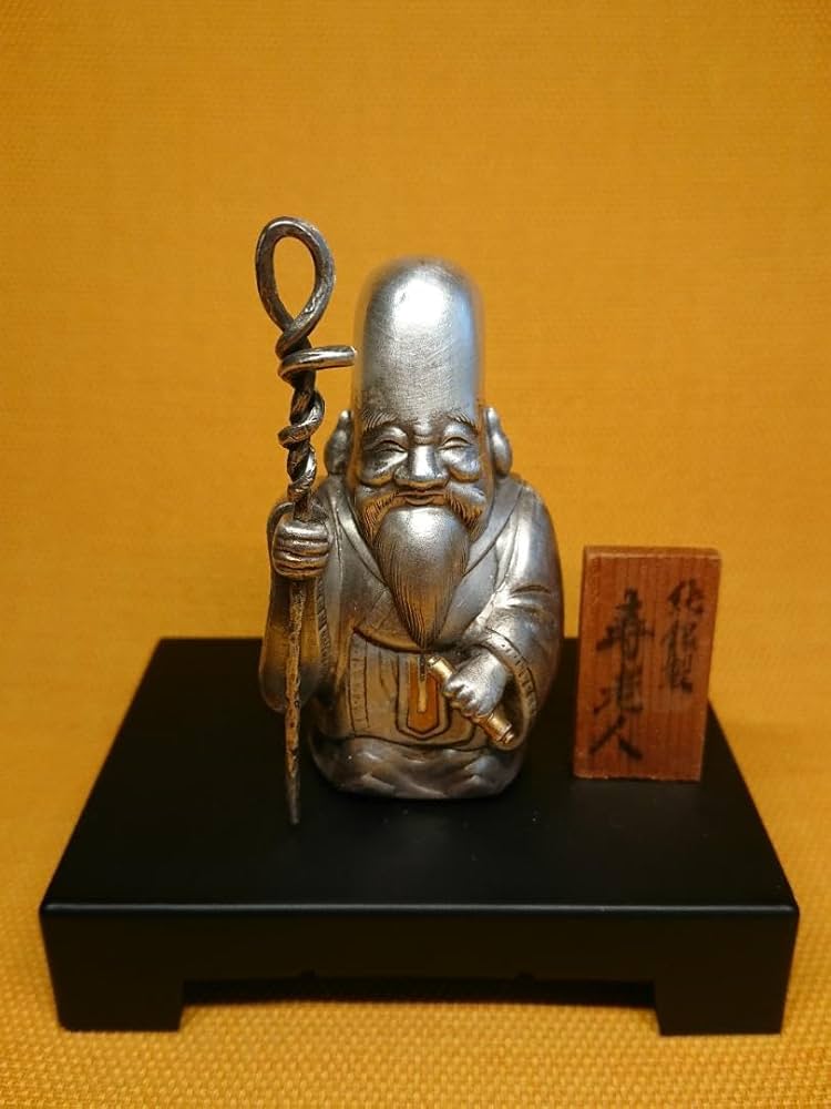 Amazon.co.jp: 美骨董 純銀 仏教美術 七福神 寿老人 置物