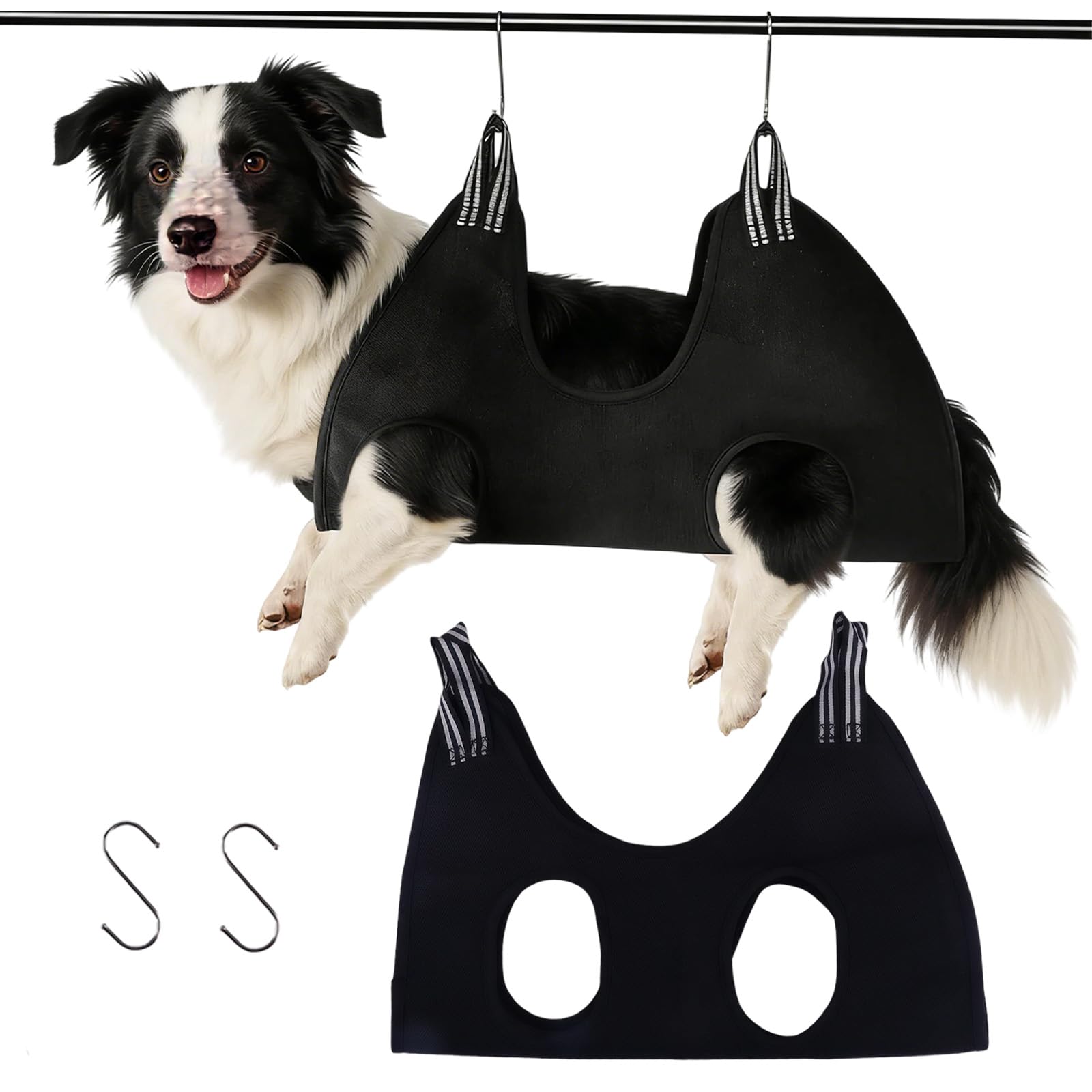 Dog Grooming Hammock, Adjustable Pet Grooming Harness Sling with 2 Hooks for Small to Medium Dogs & Cats – For Nail Trimming, Bathing, Claw & Ear Care (Black)