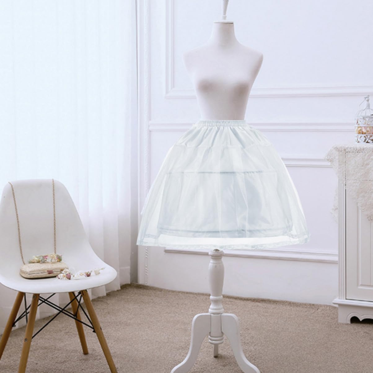 Sottogonna per Bambina in Poliestere Bianco Cerchio in Acciaio a Strati, per Vestiti Lolita e Matrimoni, Migliora la Forma della Gonna