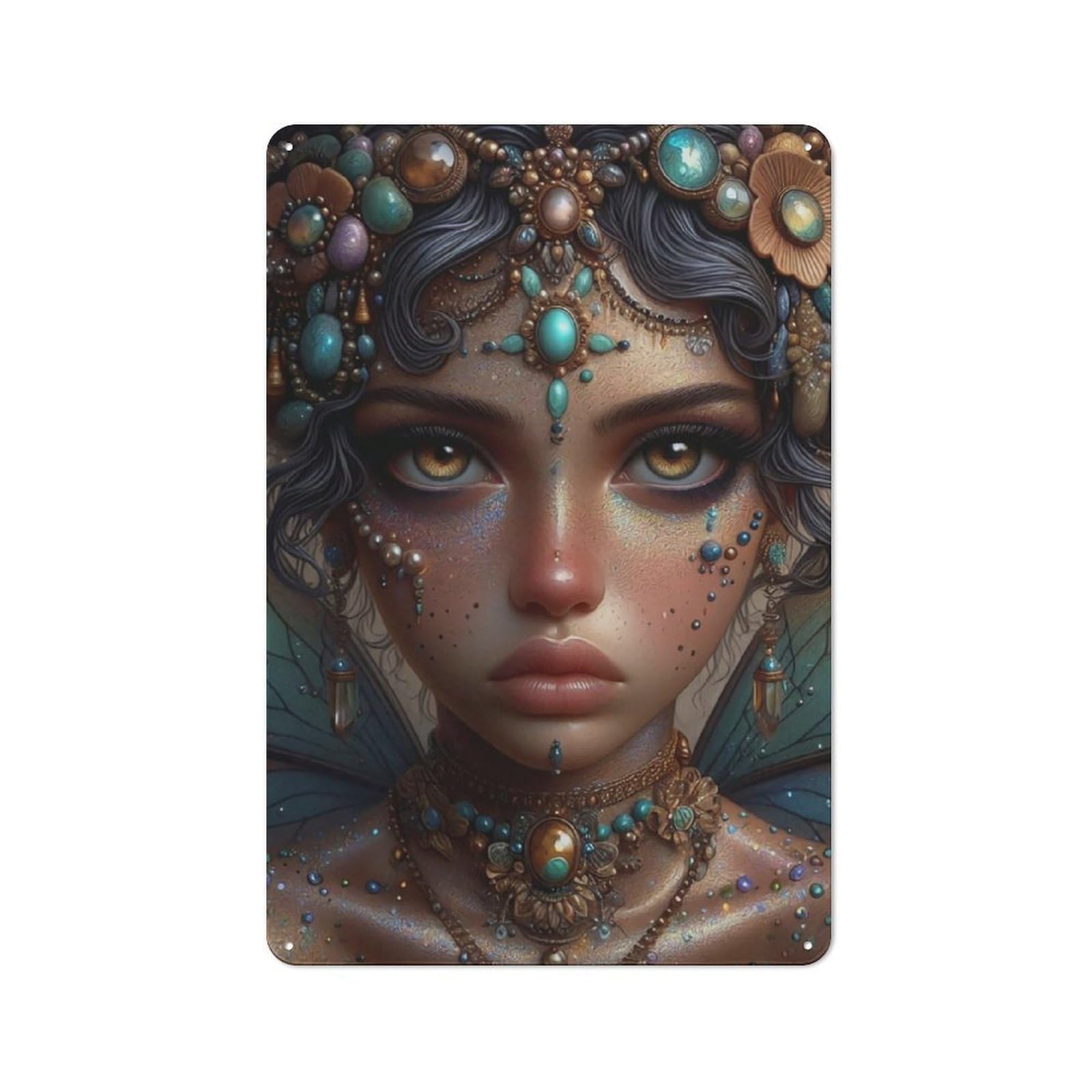 Junmoney Mystical Fairy Portrait Vintage Tin Sign 30X20cm For Garden Room Or Summerhouse, For A Newly Organised Room And Metal Sign Display