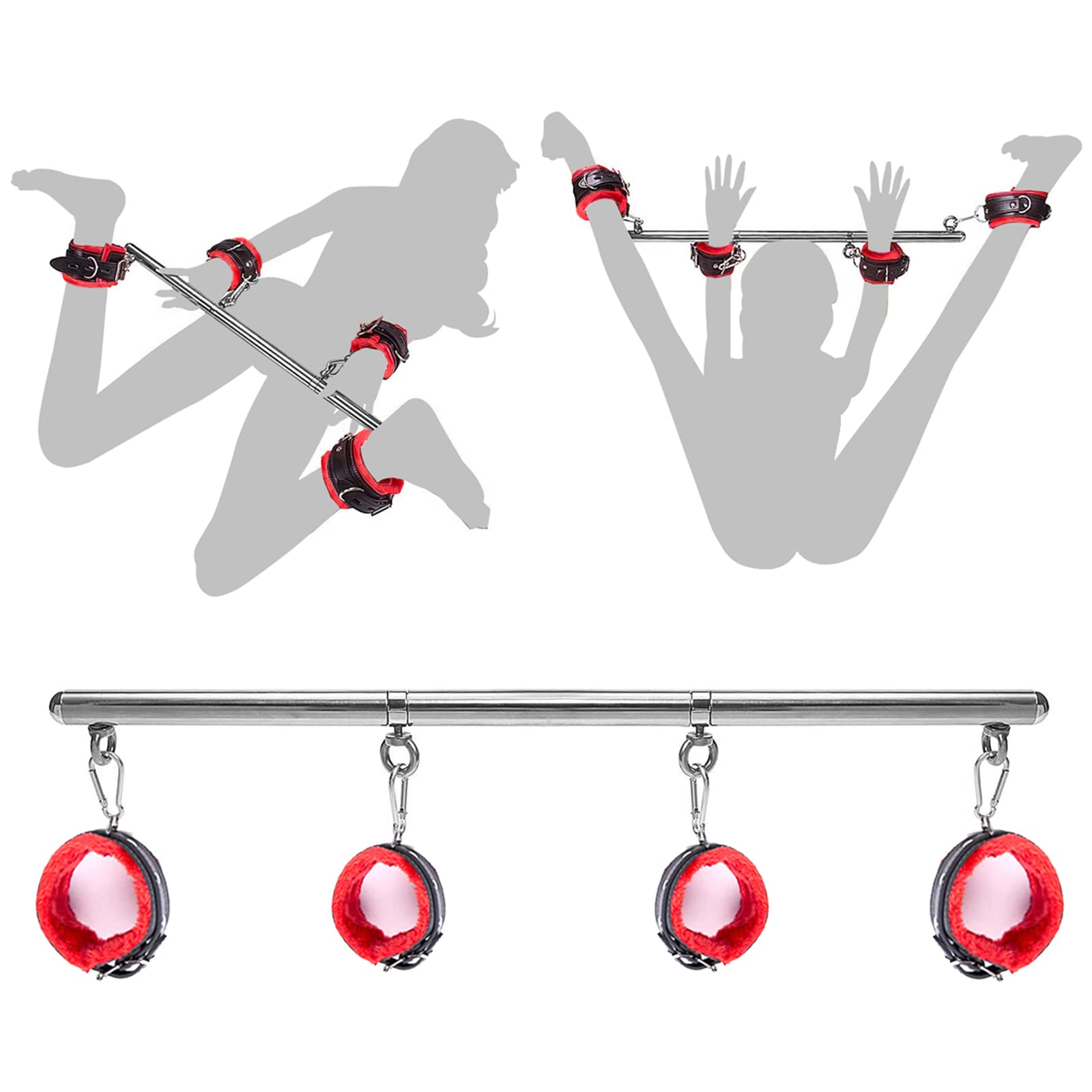 60CM ensemble de bondage barre d'expansion BDSM sex toy, barres de retenue de bondage en acier inoxydable avec menottes à la cheville, système de retenue de jambe à posture forcée