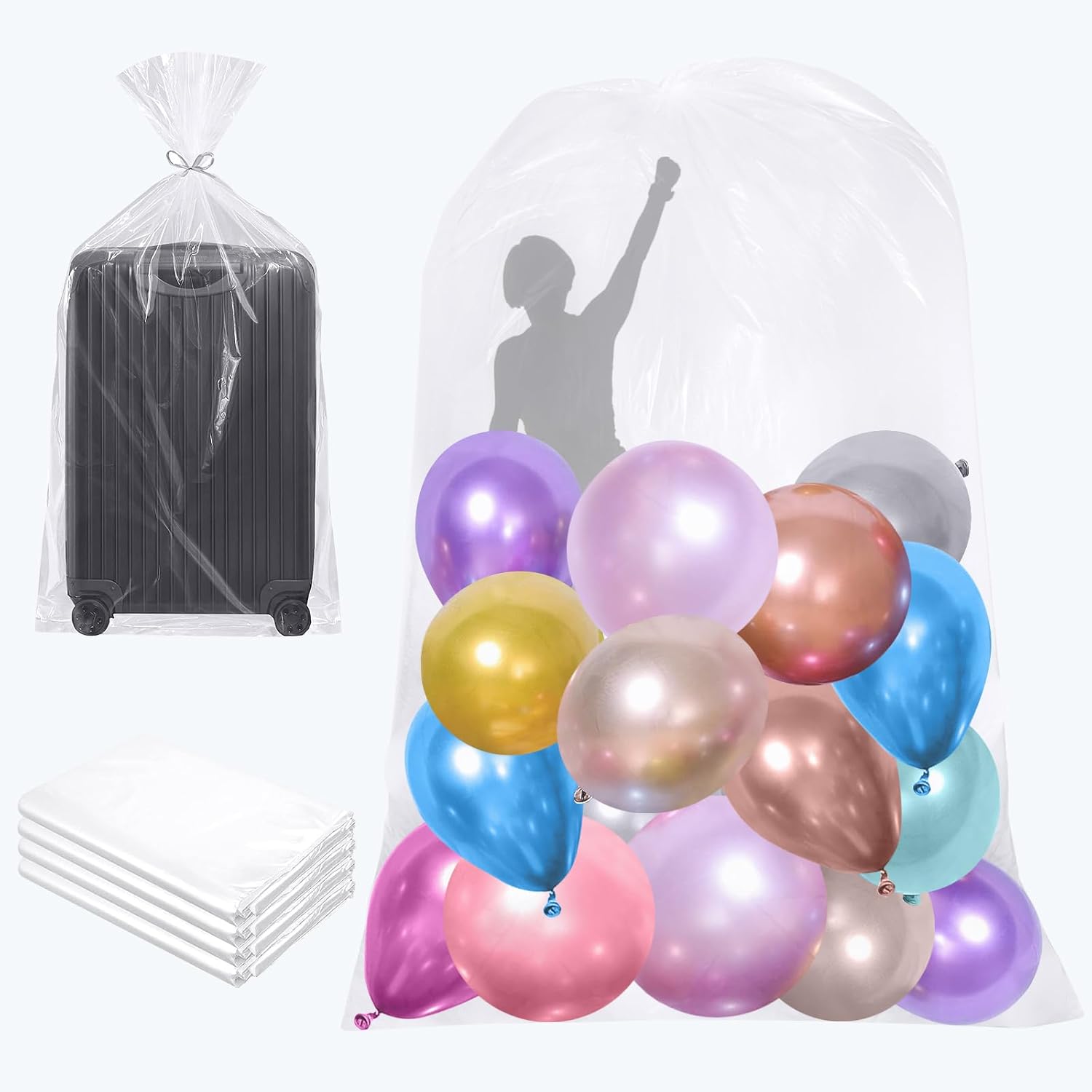 MOMOHOO Large Balloon Bags for Transport - 4Pcs 98 x 59 Inches Clear Plastic Dustproof Moistureproof Balloon Storage Bags for Suitcase Chair Clothes Christmas Tree Party Supplies