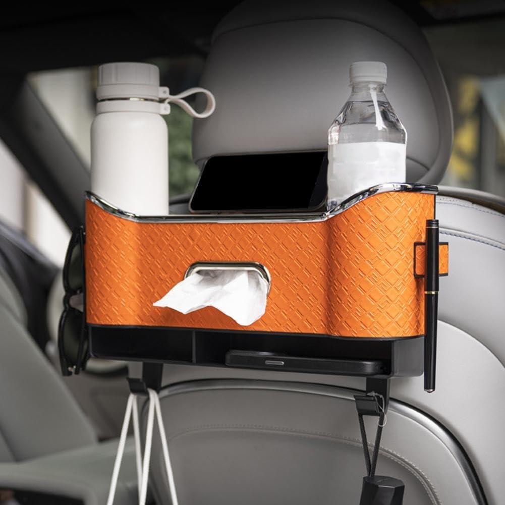 Organizer Per Seggiolino Auto Con Porta Fazzoletti E 3 Tasche In Rete - Pelle PU Impermeabile, Fazzolettiera Laterale Accessibile A Tutti - 2