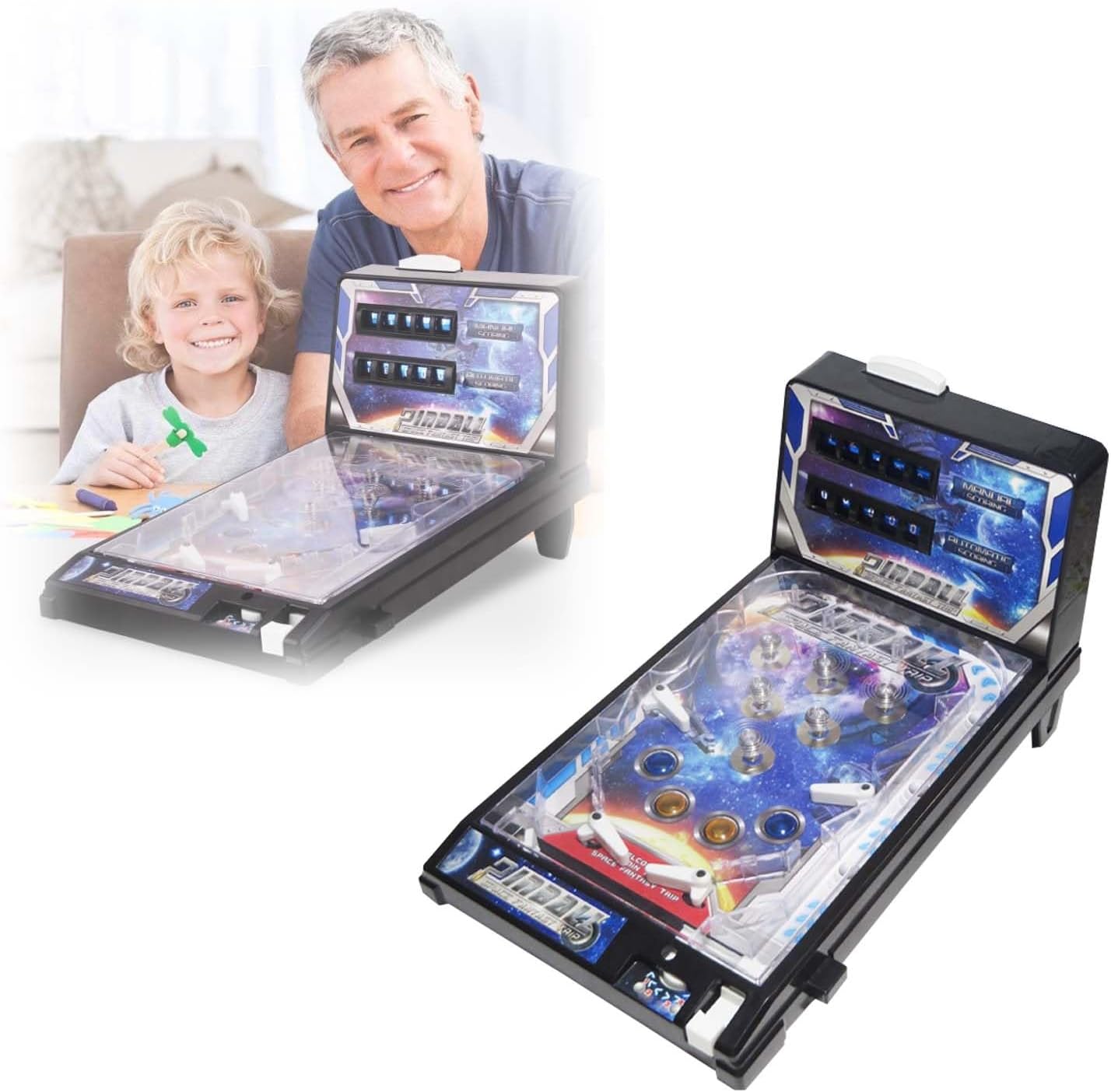 Mini Pinball Game Machine, Electronic Desktop Ball Shooting Toy with Light and Sound Effects, Digital-Counter, Arcade Alley Games for Kids and Adults, Pinball Gifts