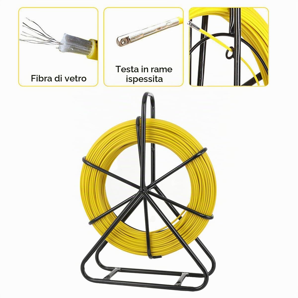 Sonda Passacavi in Fibra di Vetro 130 m, Tubo per Condotto in Fibra di Vetro con Supporto in Metallo 6mm Tirante in Fibra di Vetro per Filo, Infilatore per Cavi per Condutture