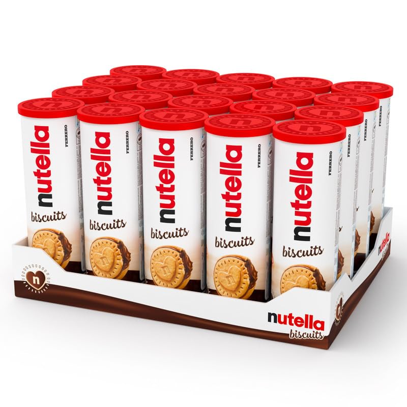 Nutella Biscuits T12, Pack de 20 Tubos, 12 Galletas por Tubo, 240 Galletas en Total, Galletas Crujientes Rellenas de Nutella con Avellanas y Cacao