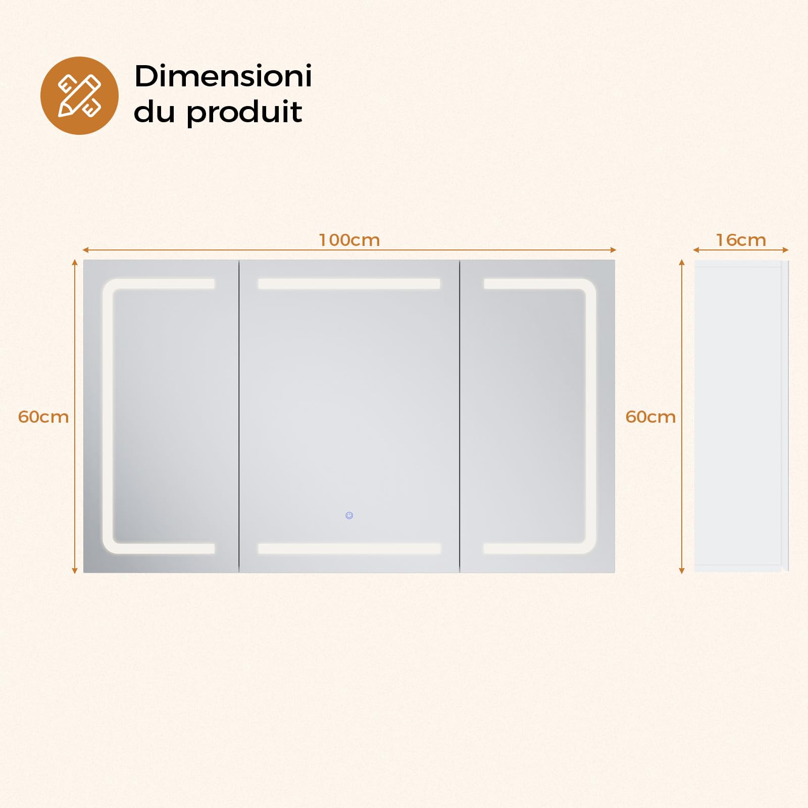Specchio Bagno LED con 3 Ante e Presa– Design 360°, Memoria Luminosità,100x16x60 cm Mobiletto Specchio Bagno Sospeso | 3 Ripiani Regolabili, Bianco, Impermeabile Sospeso100x60 cm