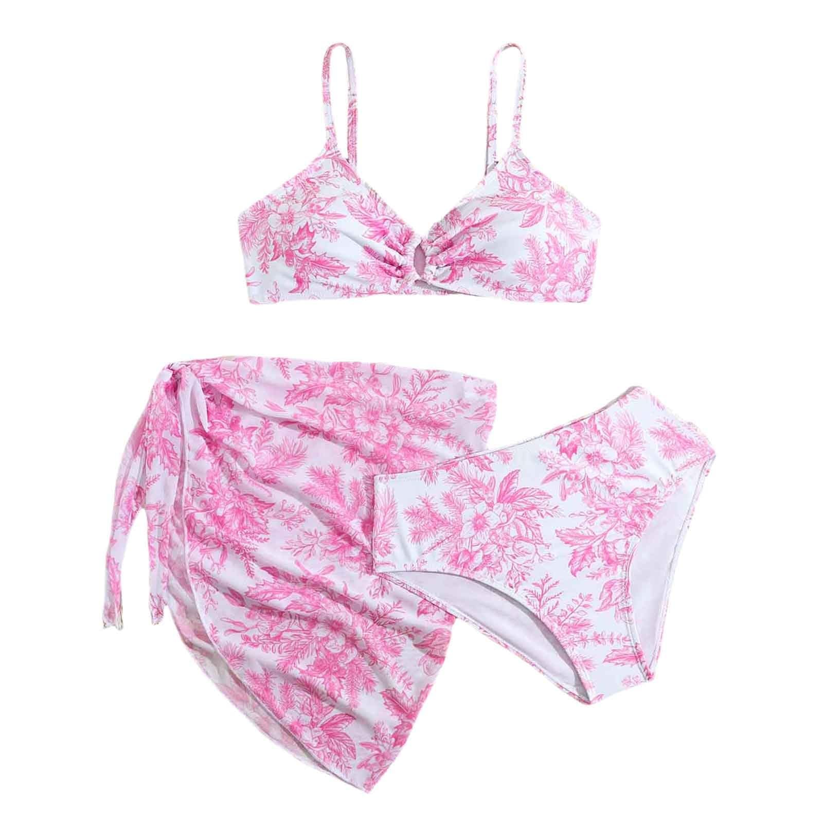Cokbyavla Girls 17Red 'S 3 Piece Swimsuit Floral Print,Bikini For 11-12 3 Piece Swimsuit Cover Up Skirt Teen Swimsuits Tropical Print Bikini Set Bikini Ag(,11-12 Years)
