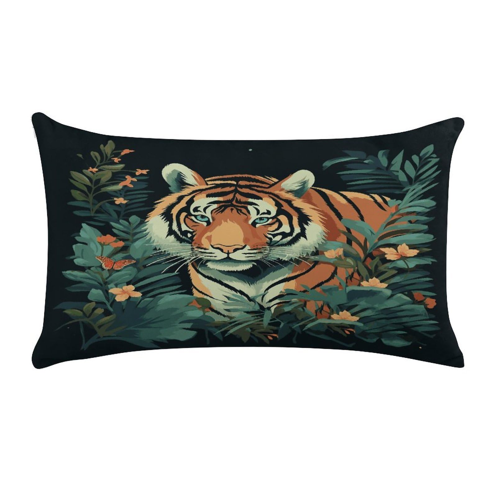 Butterfly and Tiger Pillow Cover Super Soft Pillowcase Luxury Cozy Fuzzy Velvet Pillow Shams Breathable Standard Pillow Cases with Zipper Wrinkle-Free Pillow Cover 12 "×20 "