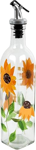Vinagre y aceite de vidrio de girasol pintado a mano de 16 oz