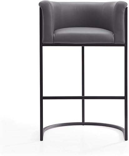 Miniatura 4 de Manhattan Comfort Cosmopolitan - Taburete de bar, asiento tapizado de piel sintética, marco de metal negro con reposapiés, respaldo semicircular,