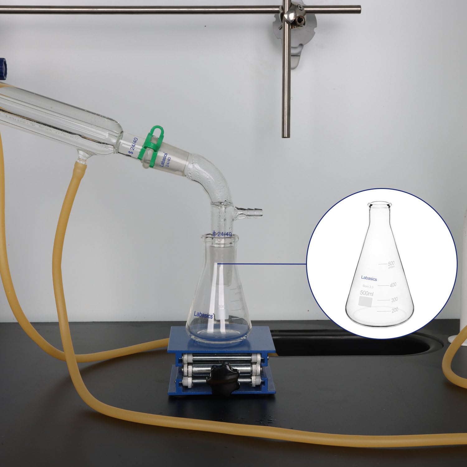 Labasics Matraces Erlenmeyer en Boca Estrecha, Erlenmeyer Flask Matraz de Cristal de Borosilicato con Borde Resistente - 2L