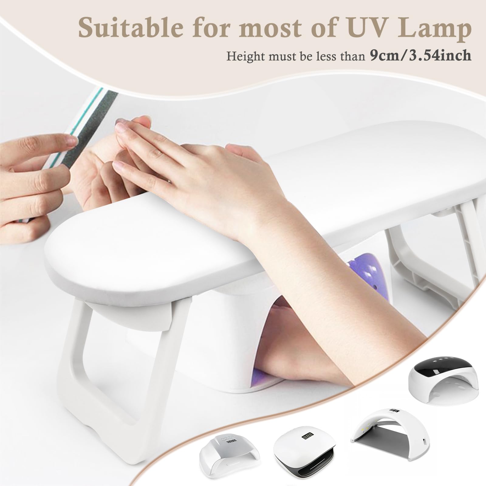 NVIYAM Poggiamano per Unghie Manicure, Poggiamano per Unghie Pieghevole in Pelle PU Cuscino, Poggia Mani per Unghie Professionale, Cuscino per Unghie Antiscivolo per Nail Art, Bianco