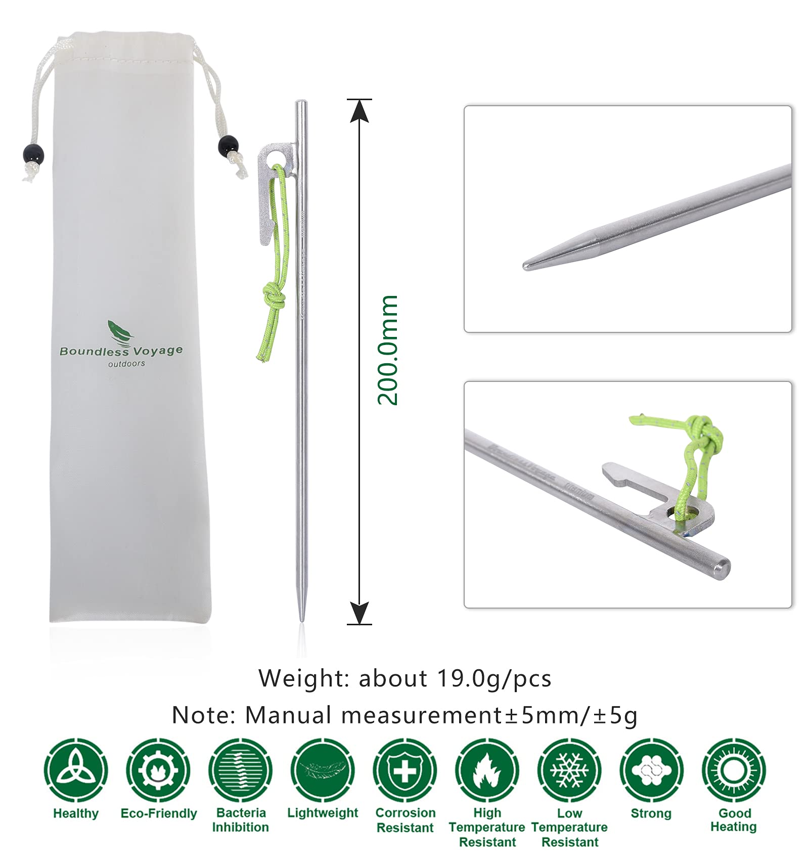 Boundless Voyage Ti4014P Lot de 6 piquets de tente légers en alliage de titane pour tente de camping