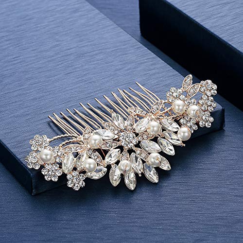 Rose Gold Wedding Hair Comb Pearl Crystal Bridal Hair Accessories For Bride and Bridesmaid