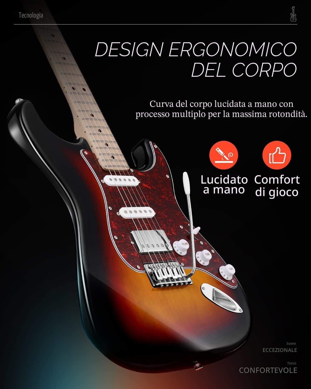 Donner Chitarra Elettrica, DST-152S 39" Kit Chitarra Elettrica HSS Pickup Coil Split, Chitarre Elettriche per Adulti con Amplificatore, Borsa, Accessori, Sunburst