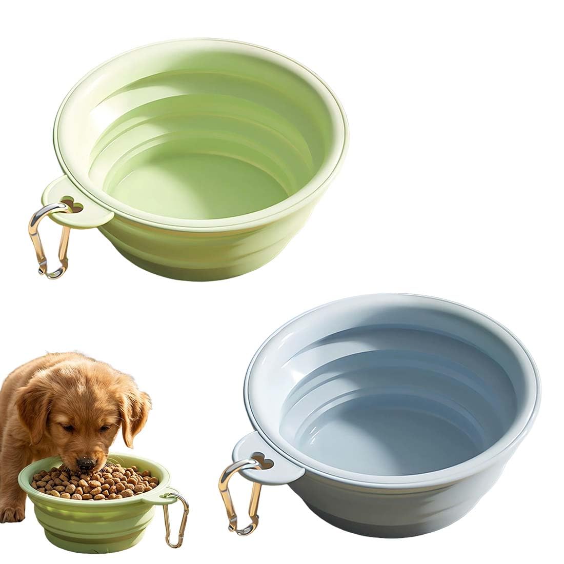 Bebedero Plegable Para Mascotas, 2 Unidades, Plegable Y Portátil, Para Agua Y Comida, Azul Y Verde, Ideal Para Viajes, Senderismo Y Paseos