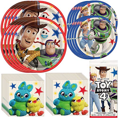 Unique Toy Story 4 Dinnerware Bundle Officially Licensed by Unique | Napkins, Plates, Tablecover | Great for Kids Birthday Party, Animated Theme, Pixar & Disney Celebration