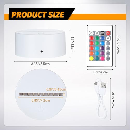 Miniatura 2 de Base de lámpara de luz LED nocturna 3D de 6 piezas base de pantalla de luz LED de 16 colores con control remoto y cable USB base de lámpara de luz