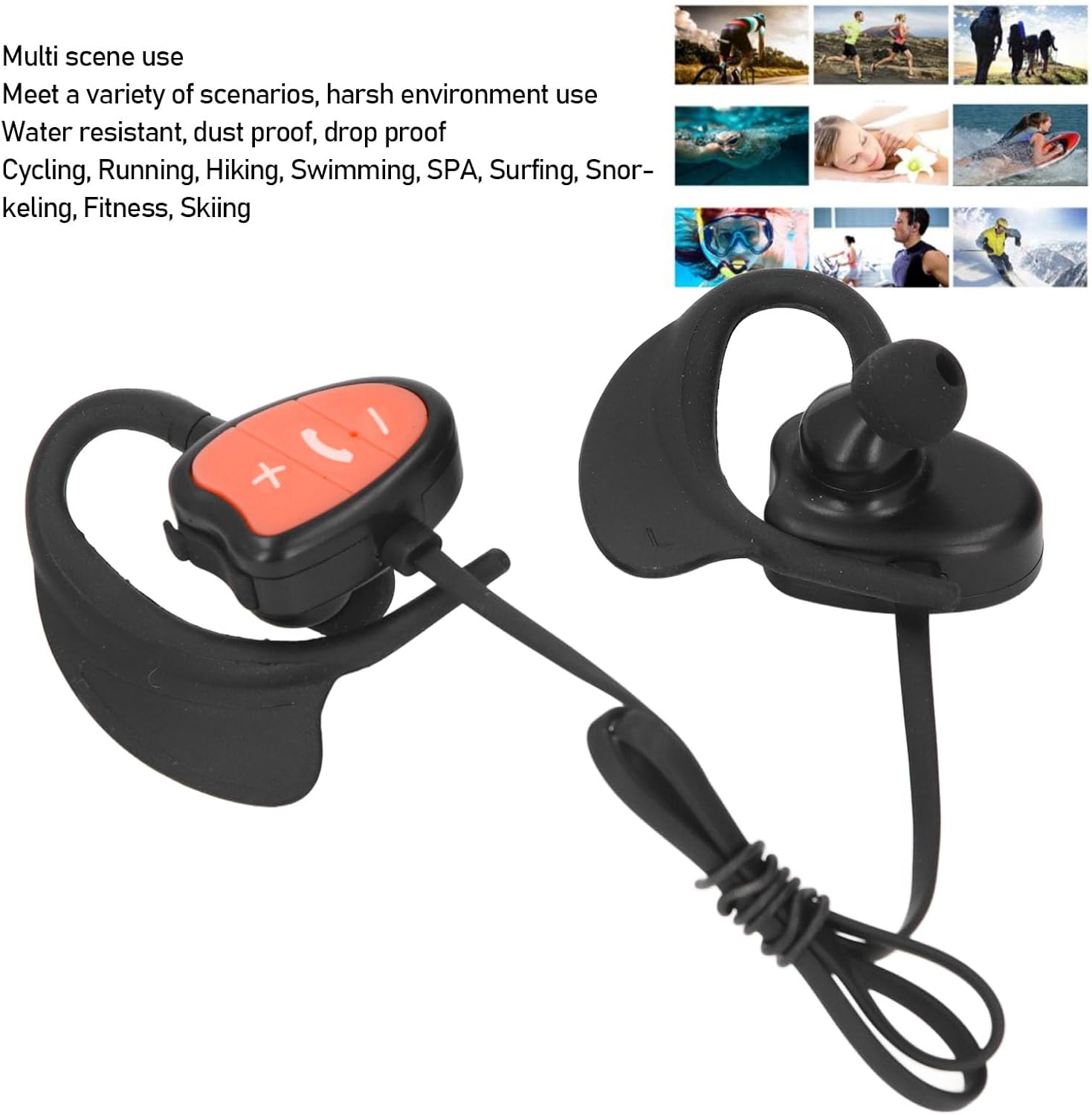 Bone Conduction Headphones, IPX8 Water Noise Canceling Swimming Headphones, Open Ear with Voice Prompts and Long Battery Life for Swimming, Running, Cycling (Orange) (Orange)