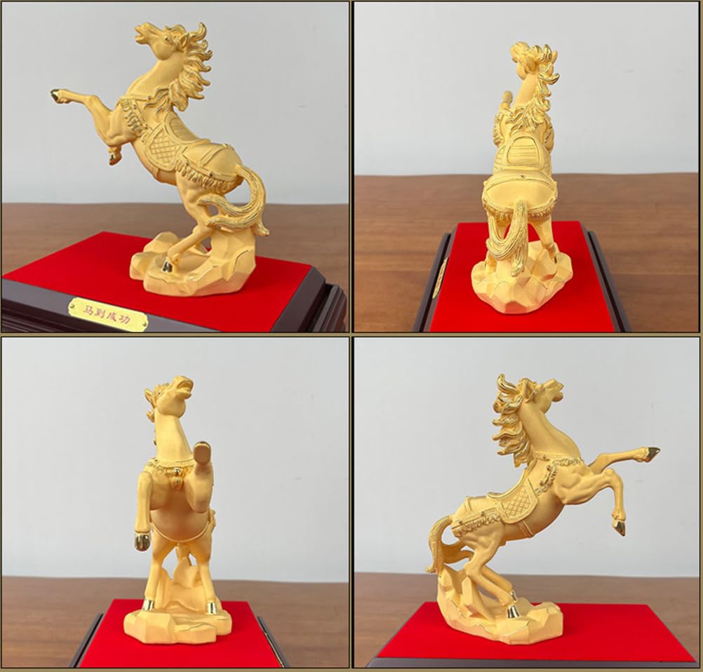 VELVET SAND GOLD STATUE KONIA – 7,5-calowa figurka galopującego konia, galwanizowane matowe złote wykończenie, dekoracje biura domowego Feng Shui do salonu,